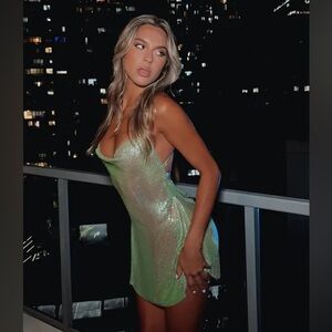 White Fox Boutique Metallic Iconic Image Lime Dress